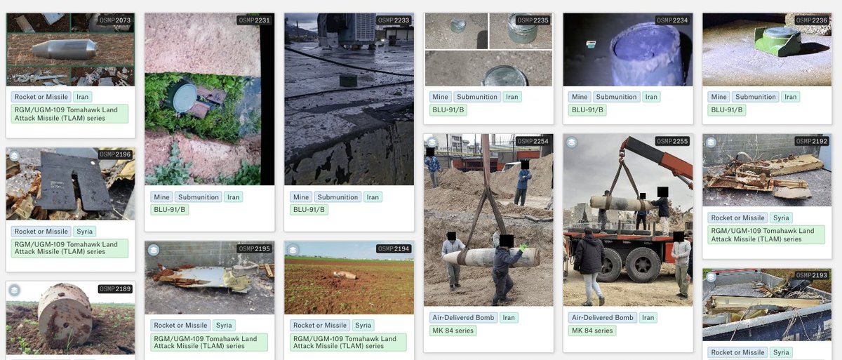 MunitionsPortal's tweet photo. 🟥The OSMP has added new images of munition remnants to our Iran War collection, including:

-American-made BLU-91/B scatterable anti-tank landmines in Iran's Shiraz Province
-MK 84 2,000 lb air-delivered bombs in Tehran

➡️Click here to view them all: https://t.co/XwsLDczMOU https://t.co/52mJe4LNRw