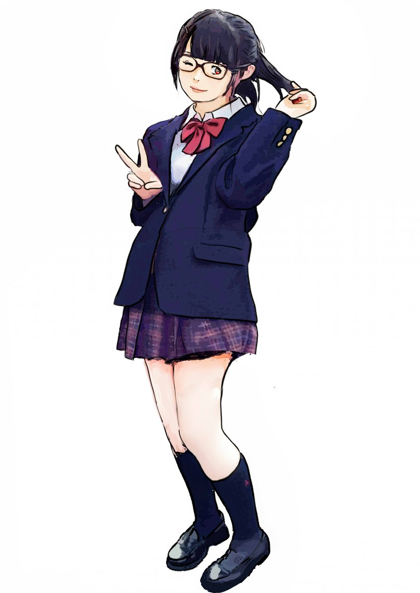 制服眼鏡っ子遠慮がちピース　少しタッチ変えて2種 | SAI60 #pixiv pixiv.net/artworks/14335… 
＃イラスト練習中＃絵描きさんと繋がりたい