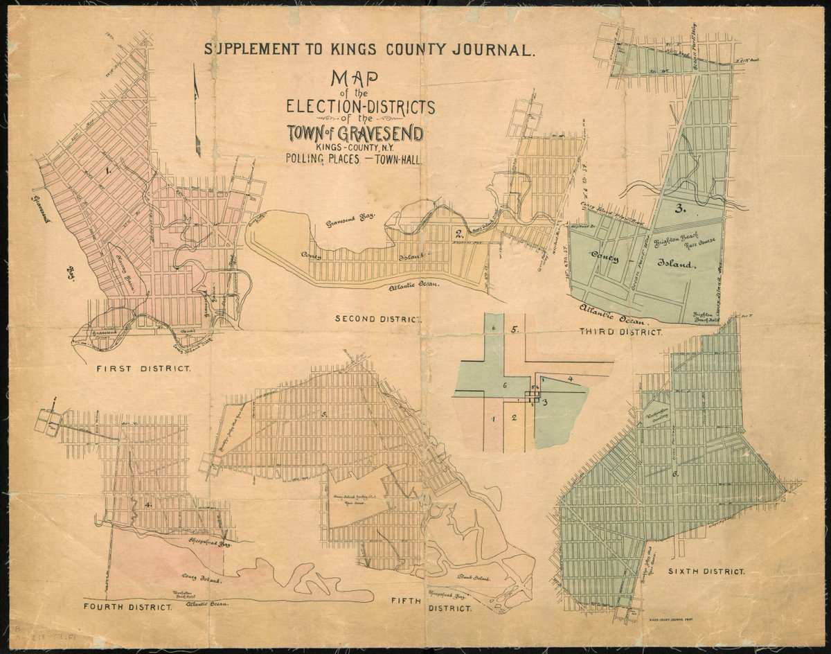 brooklynhistory's tweet photo. Have you explored our maps portal? We have over 1,500 maps depicting the five boroughs from the seventeenth century to the present: https://t.co/jdtMuxWhZc
.
.
.
Map of the election districts of the Town of Gravesend, Kings County, N.Y., polling places, Town Hall; [circa 1850?] https://t.co/uzsnQQ7fIZ