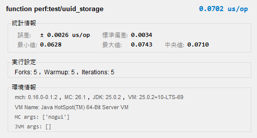 hikoma0000's tweet photo. 私がmchを使用し、個人的にやった検証だとuuid_storageの方が高速でした。

今回の検証に��ったデータパックや詳しい結果は ↓（問題があれば言ってください）
https://t.co/xJCAi3vSS3

← UUID storage      OhMyDat  → https://t.co/8qMMiasO76