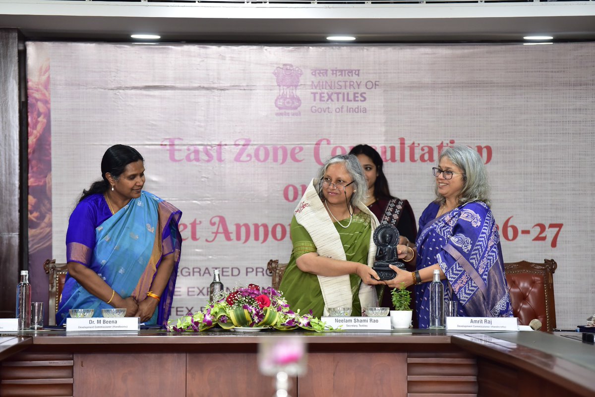 ncdpd_official's tweet photo. Smt. Neelam Shami Rao, Secretary, Ministry of Textiles, addressed the East Zone Consultation on Budget 2026–27 in Bhubaneswar, bringing together policymakers, industry leaders, and state representatives. https://t.co/YHq2gepcP0