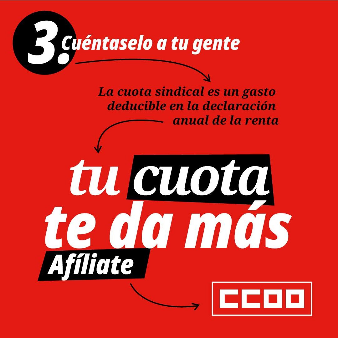 FscSeaa's tweet photo. 📢 Ya puedes hacer la declaración de la renta

✅ Las cuotas de CCOO desgravan entre un 20% y un 35%

Esto suele suponer unos 60€ más o menos

👉0014 - Cuotas satisfechas a sindicatos

Si no lo encuentras en el correo, solicita tu certificado de IRPF aquí https://t.co/qoMKPivXmL https://t.co/NJPiNntNDg