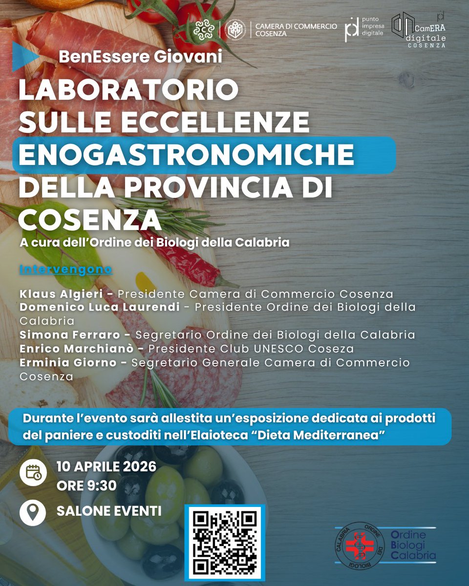 CameraCosenza's tweet photo. 🥗 𝗟𝗮𝗯𝗼𝗿𝗮𝘁𝗼𝗿𝗶𝗼 𝘀𝘂𝗹𝗹𝗲 𝗲𝗰𝗰𝗲𝗹𝗹𝗲𝗻𝘇𝗲 𝗲𝗻𝗼𝗴𝗮𝘀𝘁𝗿𝗼𝗻𝗼𝗺𝗶𝗰𝗵𝗲 
Il 10 aprile 2026 presso la Camera di Commercio di Cosenza, si terrà il laboratorio dedicato alle eccellenze #enogastronomiche della provincia di Cosenza
Partecipa: https://t.co/DCxbqGY2IH https://t.co/Vw1Q2Hjn2f