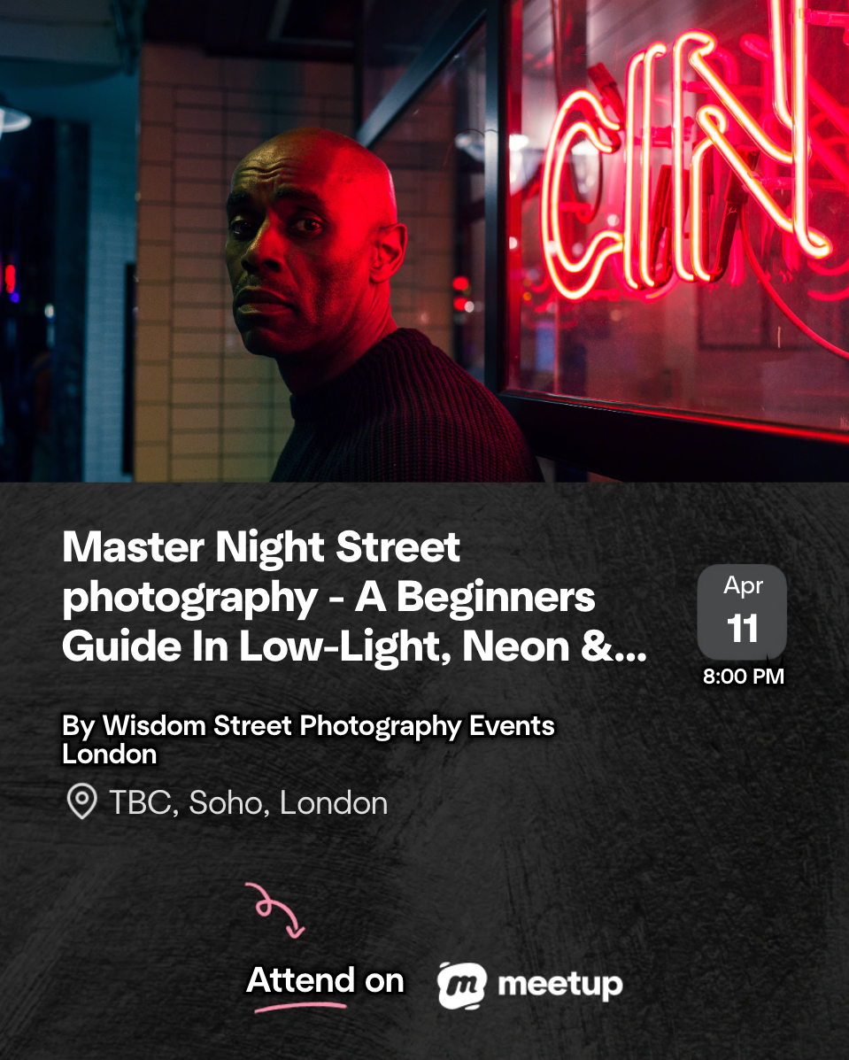 CreativeWisdom_'s tweet image. I'm running another Night Street photography workshop in Soho London. Saturday, 11th April.

A Beginners Guide In Low-Light, Neon &amp;amp; Noir. 
Only 4 spaces left!  Join the group:
meetup.com/wisdom-street-…

#streetphotography #BeginnerPhoto #Workshops #London #Soho