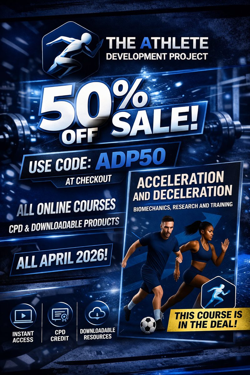 theathlete_dp's tweet image. Want to improve Acceleration &amp;amp; Deceleration in your athletes? Now’s the time ⚡

Our Acceleration &amp;amp; Deceleration course (and ALL courses) are 50% OFF this April.

Use code ADP50 at checkout.
theathletedp.com/courses-and-pr…

#SportsScience #Coaching #Football #StrengthAndConditioning