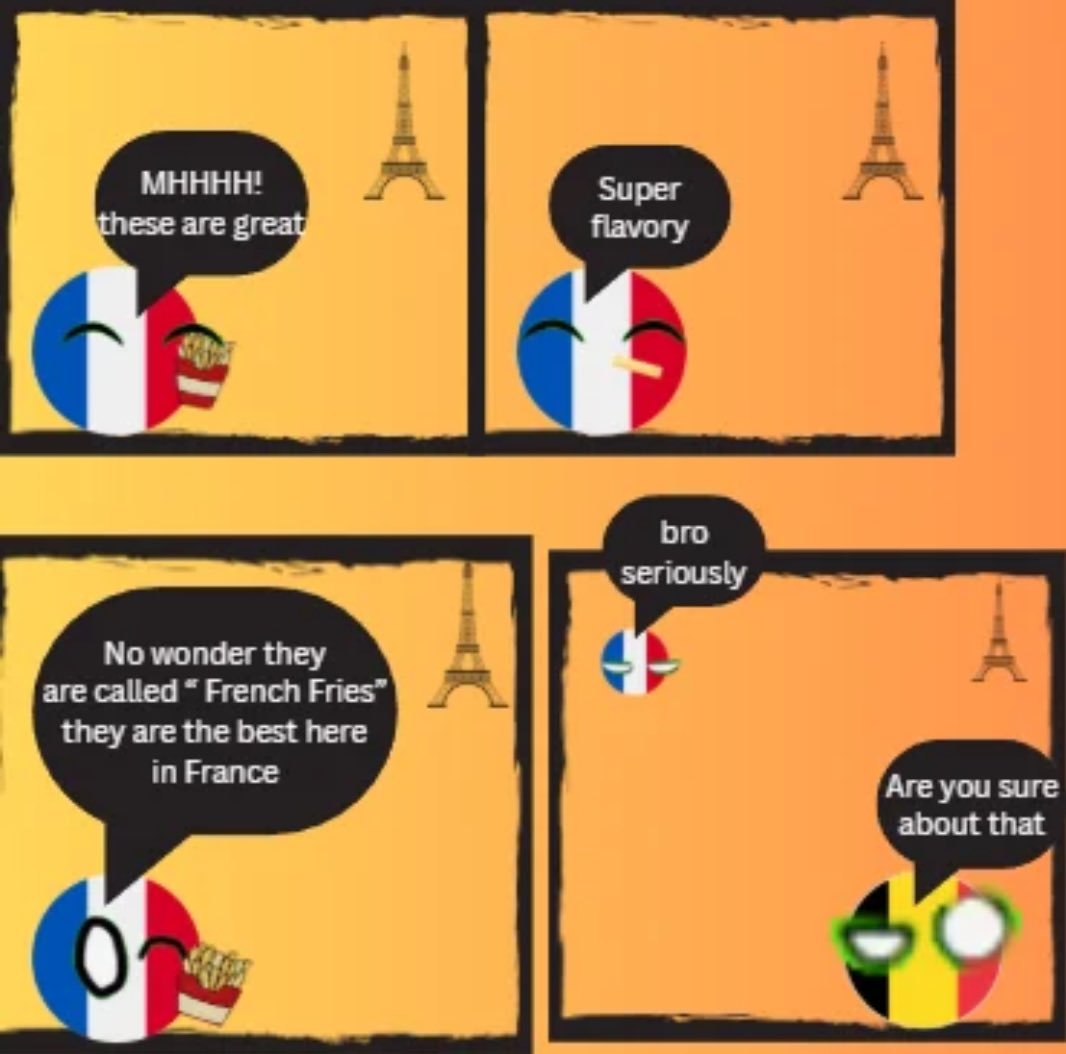 YurCountryball's tweet photo. And this is how the great “FRENCH FRY WAR” started….

Yes, I literally created a comic about a FRENCH FRY WAR!😂😂😂

WOULD YOU READ THIS?
Link In replies👇🏻! https://t.co/hDjyMjvVQa