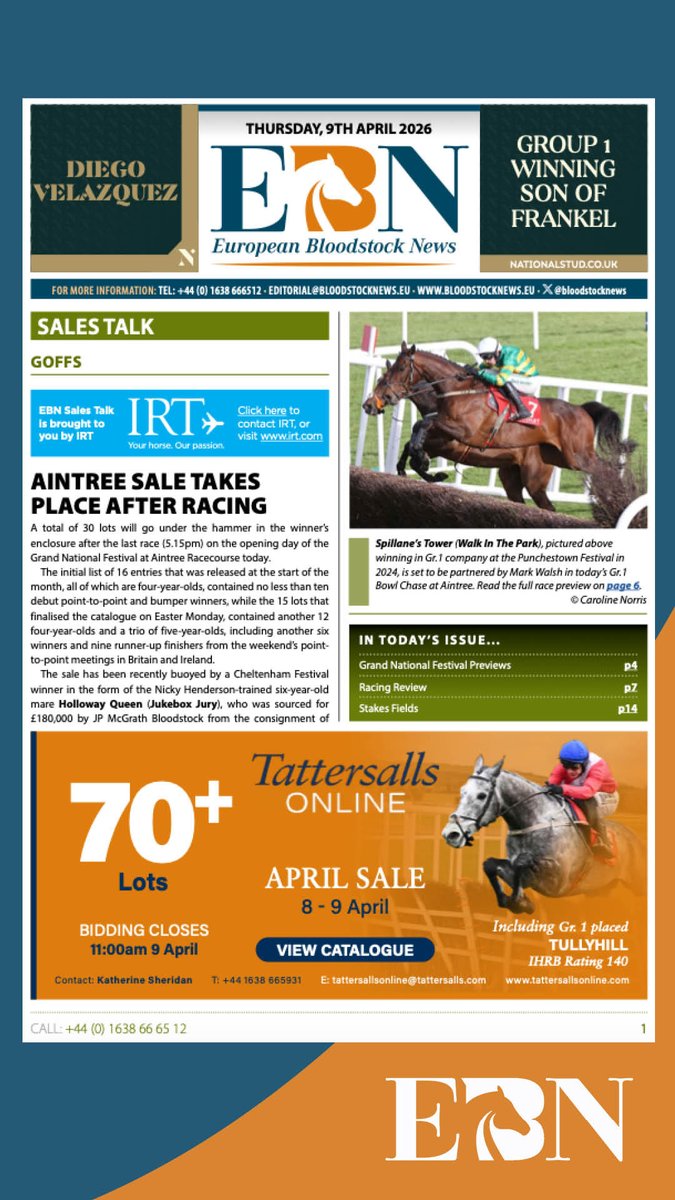 bloodstocknews's tweet image. Day 1⃣ of the Aintree Grand National Festival is here🤩

From racing previews to sales talk keep up to speed with EBN, straight to your mail box everyday🗞️

#EBN #ReadAllAboutIt
