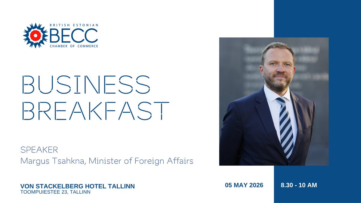 BECC_Estonia's tweet photo. Estonia's Foreign Minister @Tsahkna joins @BECC_Estonia members for an exclusive business breakfast — keynote, Q&A and networking. Seating is limited.
Register now: https://t.co/vvhDvttULF
#BECC #UKEstonia https://t.co/JpaLNdHwAB