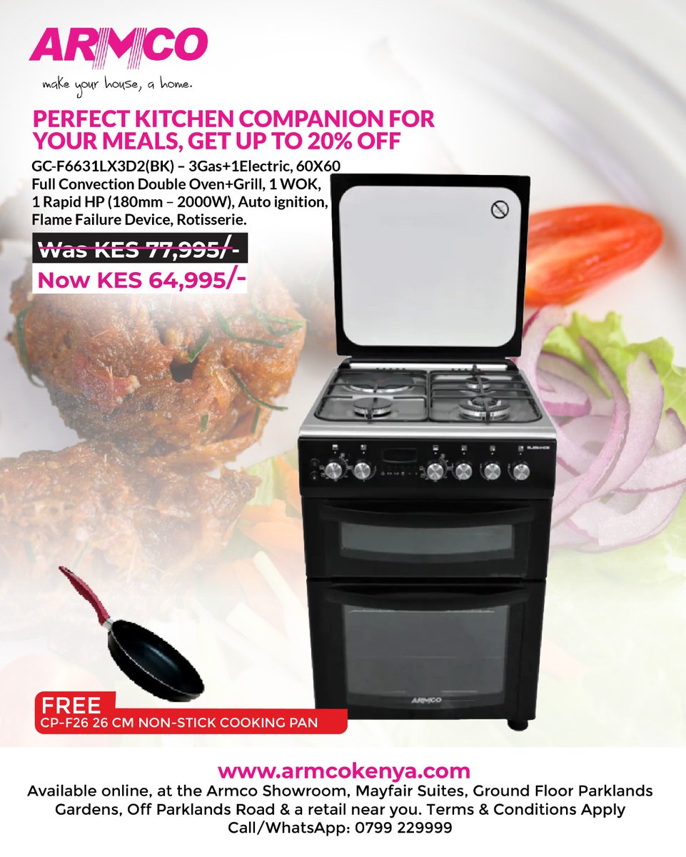 ArmcoKenya's tweet image. 🔥 Easter Sale! Get up to 26% OFF on Stand Alone Cookers – style, power, savings! 🍳✨

🛒 Shop now: armcokenya.com/product-catego…
📞 Call: +254 799 229 999

#EasterSale #CookInStyle #KitchenUpgrade #SizzlingSavings