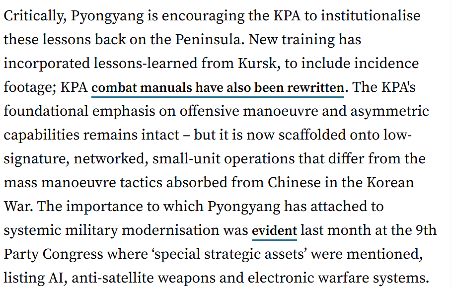 My latest for <a href="/RUSI_org/">RUSI</a>:
How North Korea is applying "lessons learned" from the Ukraine battlefield to the DMZ. Thanks to <a href="/mykkuzmin/">Mykola Kuzmin</a> for research assistance. rusi.org/explore-our-re…