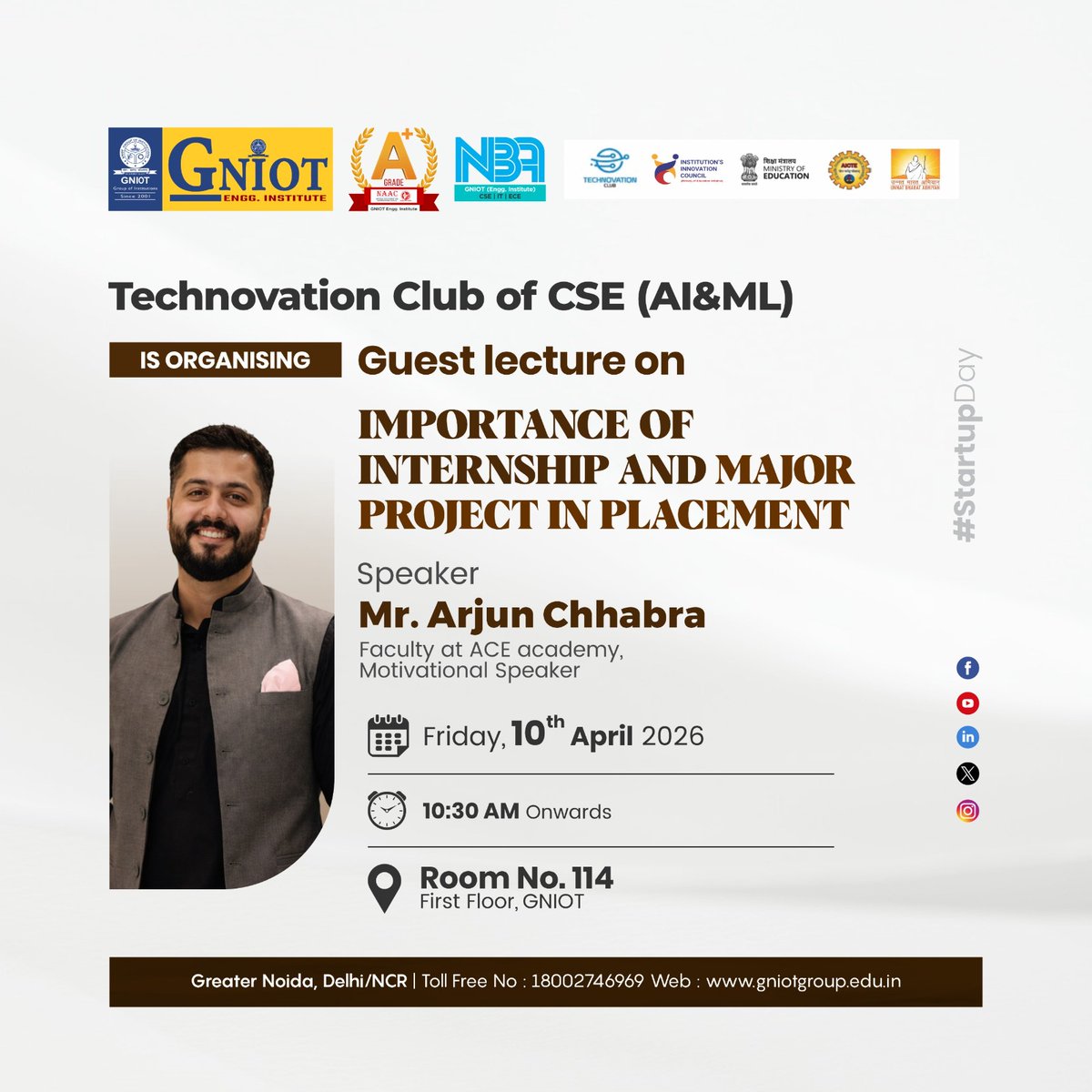 GNIOTCollege's tweet photo. Guest lecture at GNIOT on the importance of internships and major projects in placements guiding students to make better career choices and enhance job readiness
 #Internship #Placement #MajorProject #AIML #GNIOT #CareerGuidance https://t.co/BcsNRIPaix
