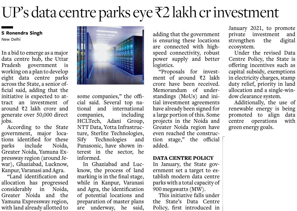 NoidaUpdatesX's tweet image. Did I just read 50000 direct jobs 🤩 from data centres