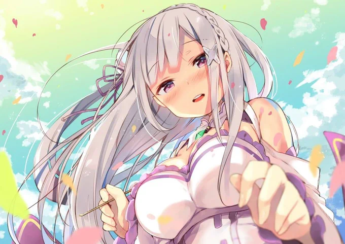 アニメおめ 懐かしイラスト～!空の色がお気に入り エミリアたん天使の耳かき #リゼロ