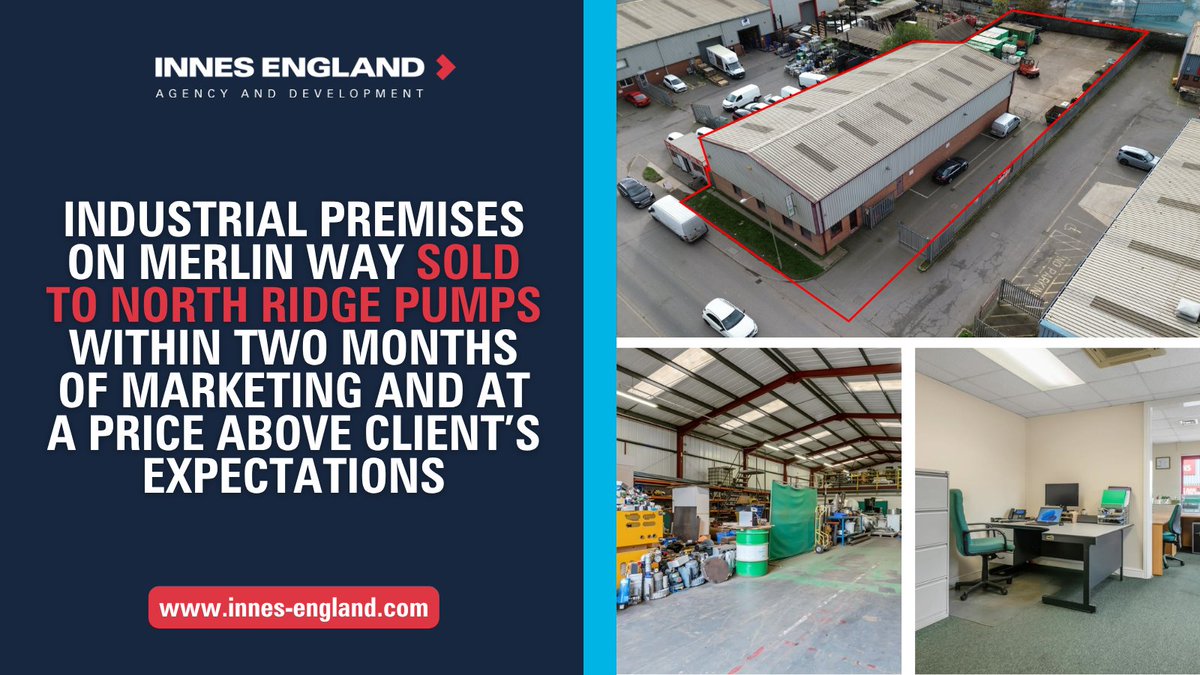 InnesEngland's tweet image. #Industrial premises on Merlin Way sold to @NorthRidgePumps within just two months of marketing.

The 6,921 sq ft unit attracted strong interest from launch, with terms agreed within one week. 

A great result for our client and all parties involved.

#CommercialProperty