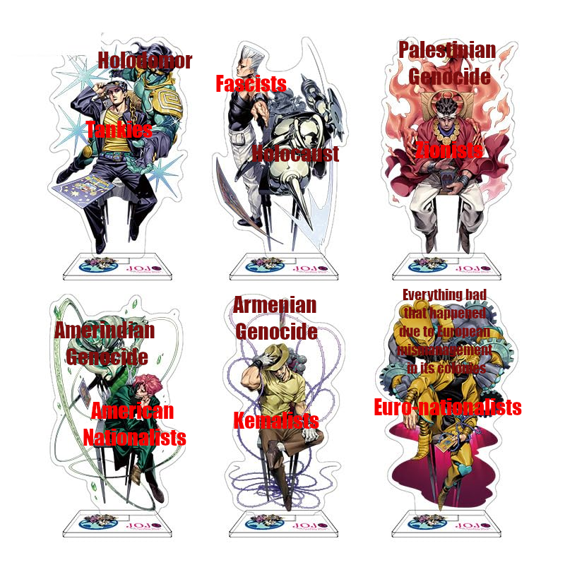 DefenseWii's tweet photo. Every ideology has its own genocide they deny and every time someone mentions it they will whip up a list of sources that confirm that it didn't  happen but they deserved it anyway like Jojo character taking out their stands when they're threatened https://t.co/qWLhC4xMqh