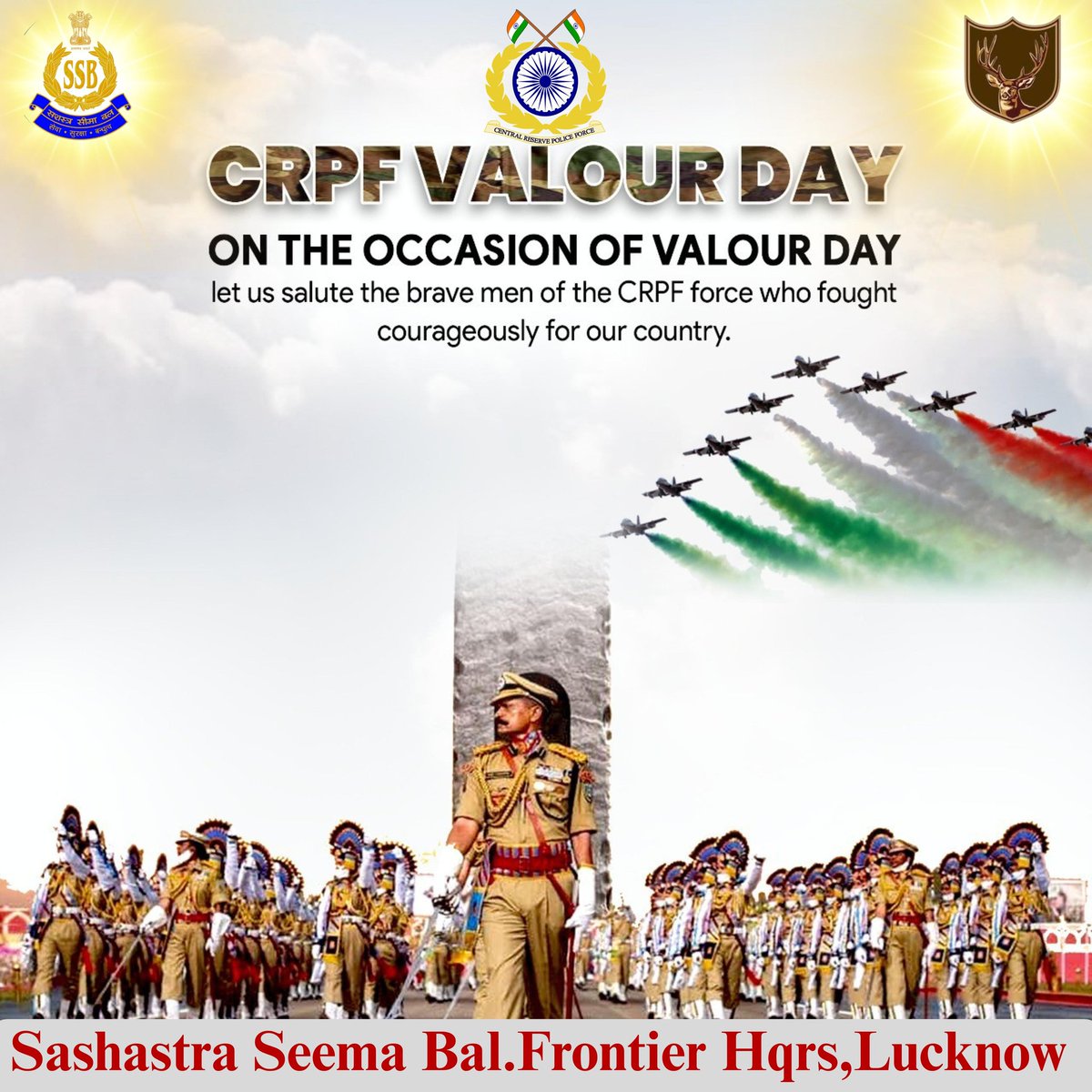 SSBFTRLUCKNOW's tweet image. 🇮🇳 Valour Day Tribute 🇮🇳
SSB, Ftr HQ  Lucknow pays homage to the 6 brave CRPF jawans who laid down their lives at Sardar Post (9 April 1965), Rann of Kutch. Outnumbered, yet fearless—their sacrifice inspires the nation.
Salute to our heroes. 🇮🇳
#ValourDay #CRPF #SSB #NationFirst
