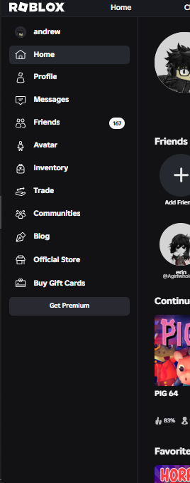 AndrewInRBLX's tweet photo. roblox just changed the sidebar menu along with changing "connections" to "friends". W update #roblox https://t.co/yzrNJovNwU