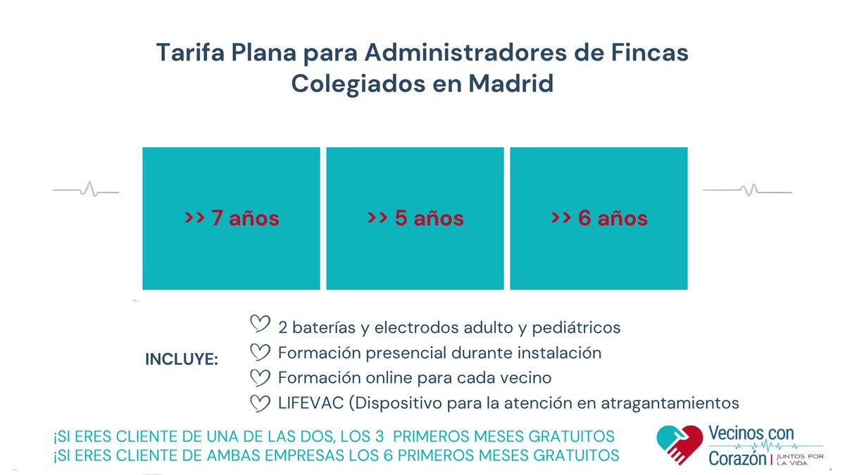 vecinos_con's tweet photo. ¿Tu comunidad de propietarios es un espacio cardio protegido?
Presentamos nuestra Tarifa Plana exclusiva para Administradores de Fincas Colegiados en Madrid. Un plan diseñado para que la seguridad del corazón de los propietarios este garantizada. #desfibriladores #ccpp https://t.co/ZC4RnW45fY