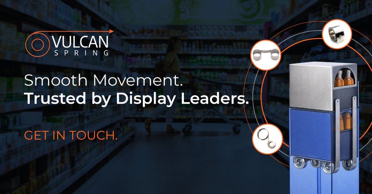 VulcanSpring's tweet image. Vulcan Spring’s Variable Force Springs are designed to move products upward smoothly and consistently, helping keep shelves full without sacrificing floor space.

➡️ hubs.ly/Q048mcYb0

#RetailDisplay #PointOfPurchase #MechanicalEngineering #ProductDesign