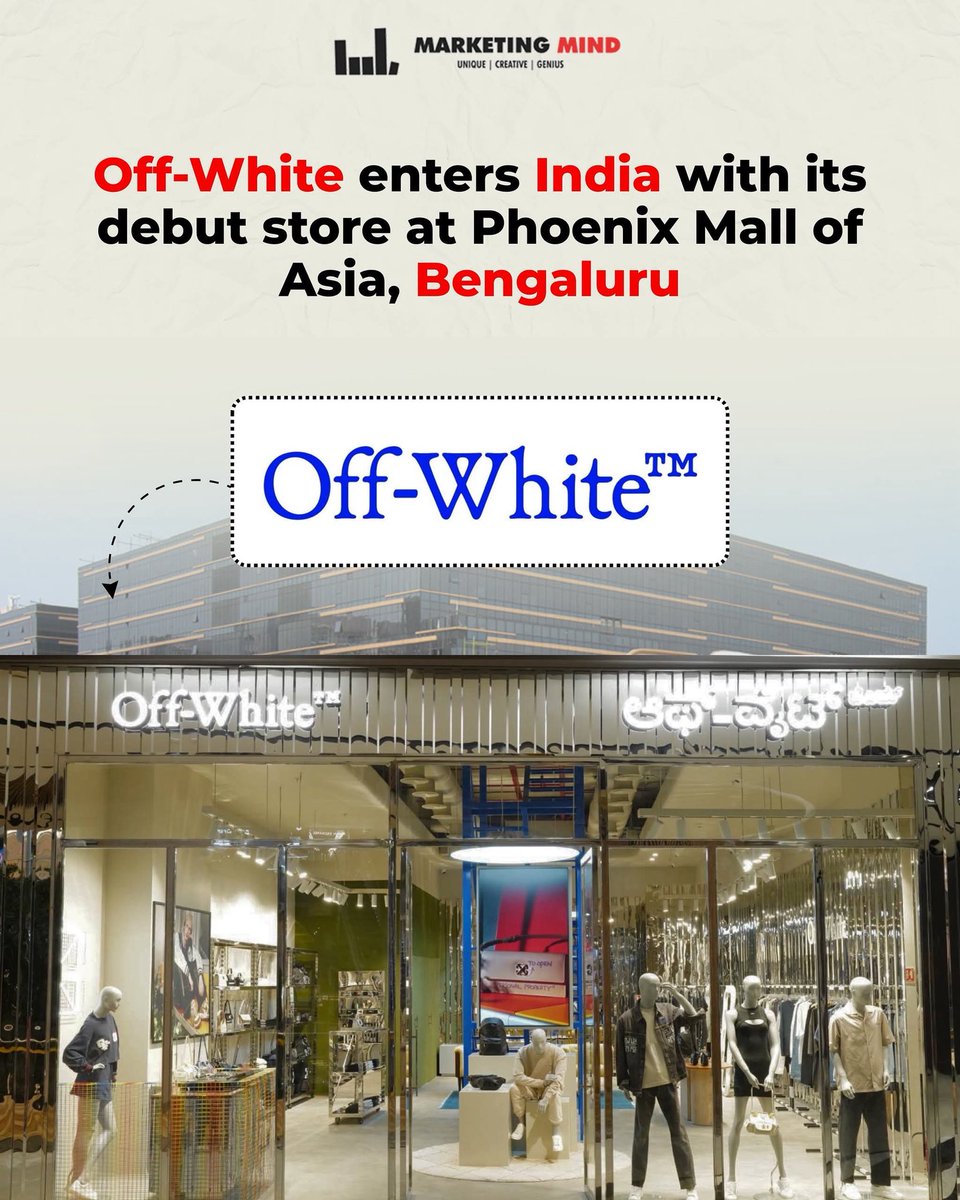 MarketingMind_'s tweet image. Milan-based luxury streetwear brand Off-White has entered India through an Exclusive Master Franchise (EMF) partnership with Brand Concepts Ltd, launching its first flagship store at Phoenix Mall of Asia in Bengaluru.

#marketingmind #streetwear #clothes #luxury