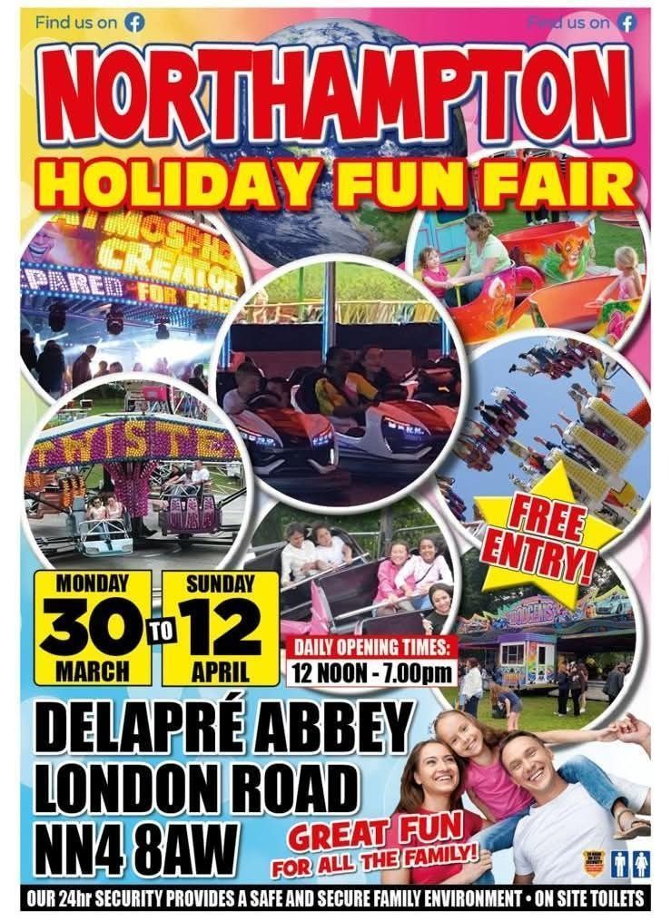 NrthmptonEvents's tweet image. Northampton Holiday Fun Fair is open until Sunday 12th April in the grounds of Delapre Abbey in Northampton

ℹ️ The fair is open 12pm-7pm daily with free entry

#Funfair #Northampton
