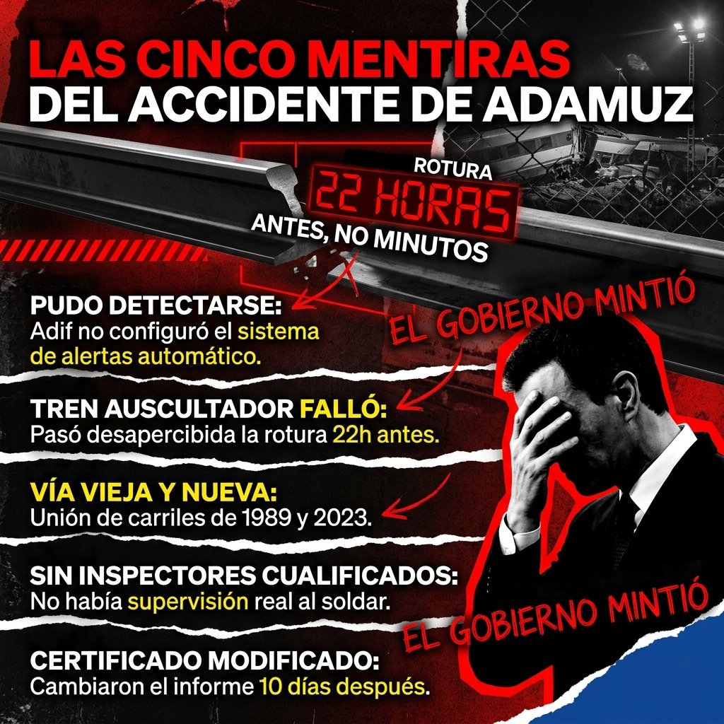 gppdiphuelva's tweet photo. Las cinco mentiras de @desdelamoncloa @transportesgob @sanchezcastejon en el caso Adamuz ¿Para cuando asumir #responsabilidades y #dimitir? https://t.co/gboLx4Irgl