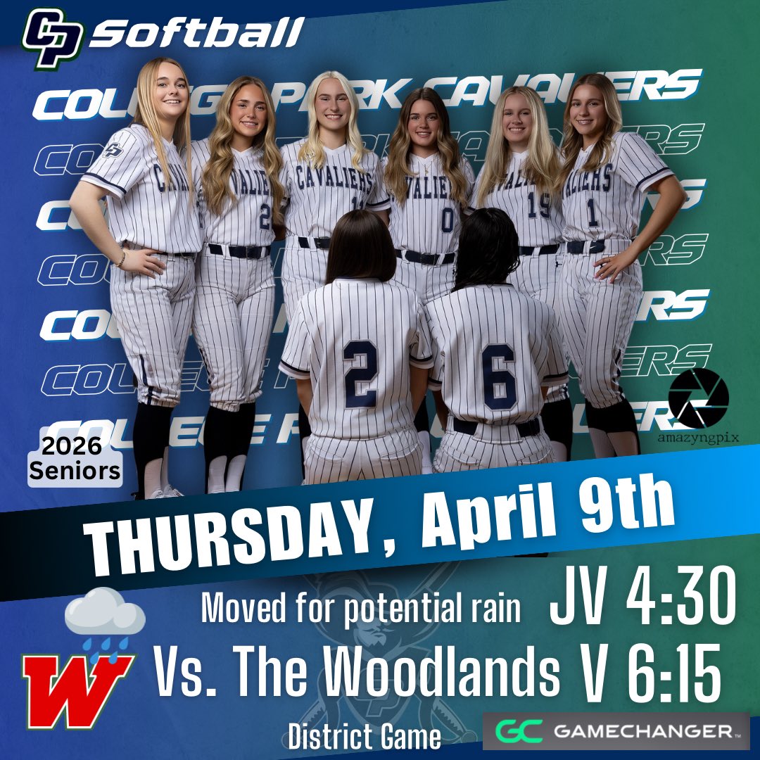 TWCPSoftball's tweet photo. ๐จ Breaking News ๐จ
Another schedule changeโฆWe are at home tonight instead of tomorrow. See you there.
๐ฅ vs The Woodlands
๐ Thurs, Apr 9
โฑ JV 4:30/Var 6:15
๐ Diamonds at CP
#AwwwCP #NoComplaining
@ConroeISDSports @TWCP_ATHLETICS @CollegeParkHS @CPSNFootball https://t.co/JFT1OdXa26