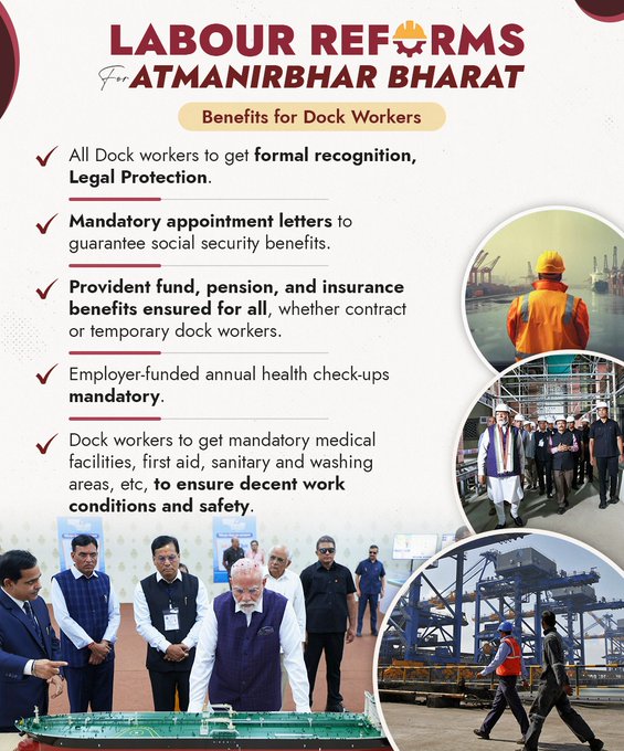 The government has implemented four Labour Codes | India's Labour Codes, by consolidating the old labour laws, will ensure a safe working environment, dignified workplace, and social security for workers in all sectors. #श्रमेव_जयते #ShramevJayate