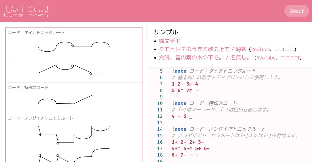 海茶式コード表記ジェネレータ―「UmiChord」を公開しました！ 読んで字 
