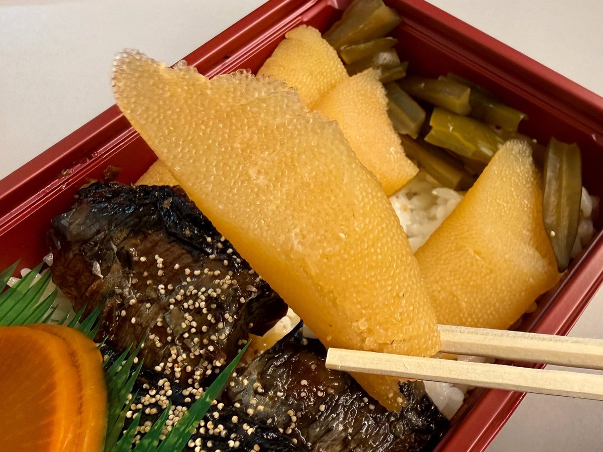 h_gashiyama's tweet photo. 日本最高クラスの駅弁、ついに見つけた…

年間80回くらい出張に行ってて、色々な駅弁を食べまくってきたけど、コレやばい

割と似たライナップが多くなりがちな駅弁界でも、完全に異彩を放っている

甘辛く炊いたニシンと、数の子
その他のおかずは漬物だけという潔さ
その分、ニシンも数の子もどっさり

見てくれて、この数の子の厚み！
モノがいいのか、コリッコリで、臭みゼロ
味付けは濃過ぎず、薄過ぎず、単体でもおいしく食べられる塩加減！

またニシンが素晴らしい！
甘辛い系だけど、濃くない！
ふっくらしてて、ニシンの旨味爆発！
これまた単体でもおいしい塩分濃度に設定してある！

それぞれを白米と食べるのもうまいんだけど、ニシン・数の子・白米、を3つ一気に頬張って、しっかり咀嚼して食う…

これ、至上のうまさかもしれん！！
和食店クラスのおいしさ！！
味付けが控えめで、上品なのよ、このビジュアルなのに！笑

弁当としても最高だし、酒のつまみとしても抜群！！
確か価格も1300円くらいだった気がする

函館駅名物 鰊みがき弁当、となってるけど東京駅でも買えた！