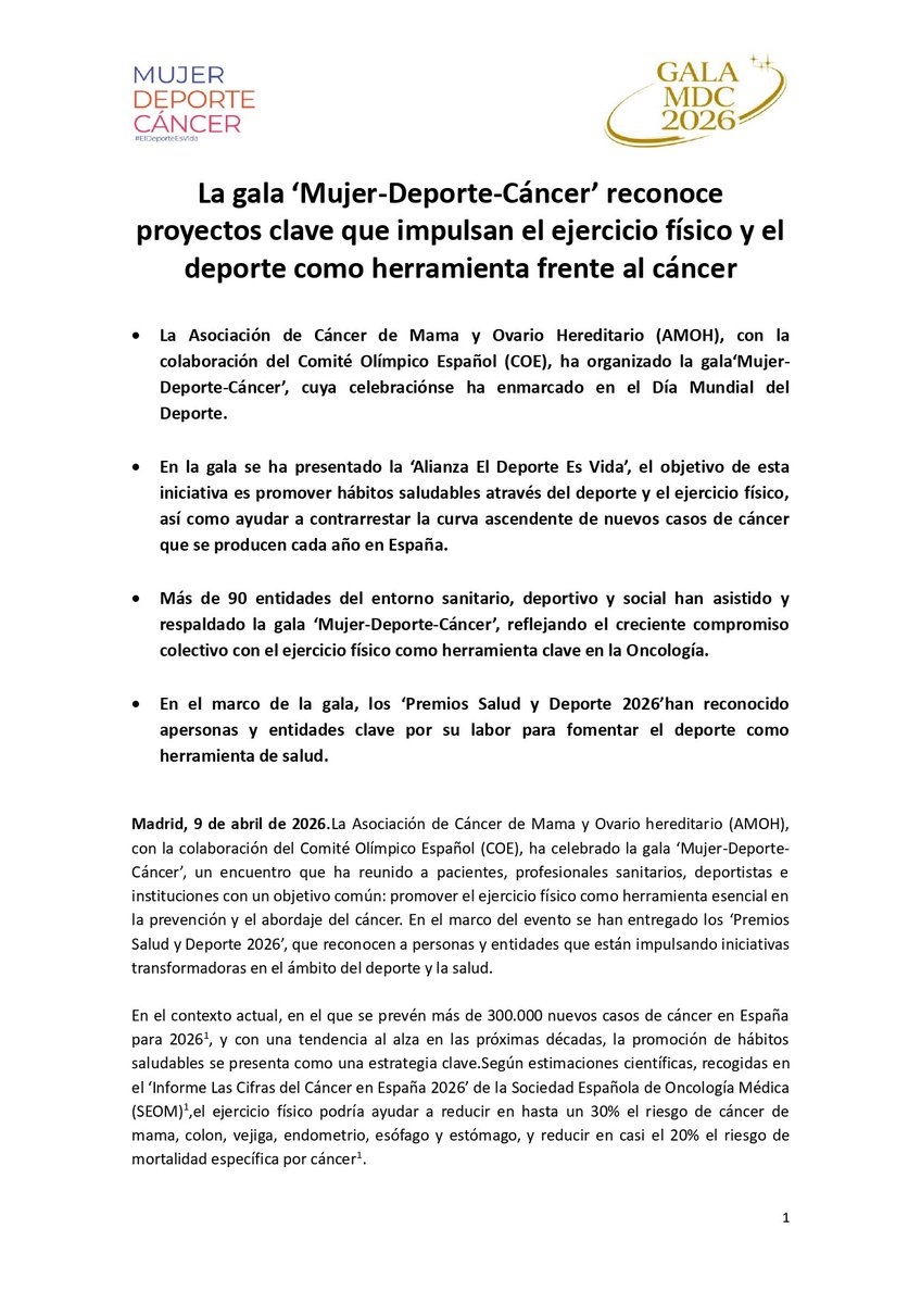 prensadeportMAD's tweet photo. @COE_es acogió la gala MDC (Mujer Deporte Cáncer), con el objetivo de promover el ejercicio físico como herramienta esencial en la prevención y el abordaje de esta enfermedad.  Fue respaldada por más de 90 entidades, entre ellas  @prensadeportMAD https://t.co/1B78cHDufO