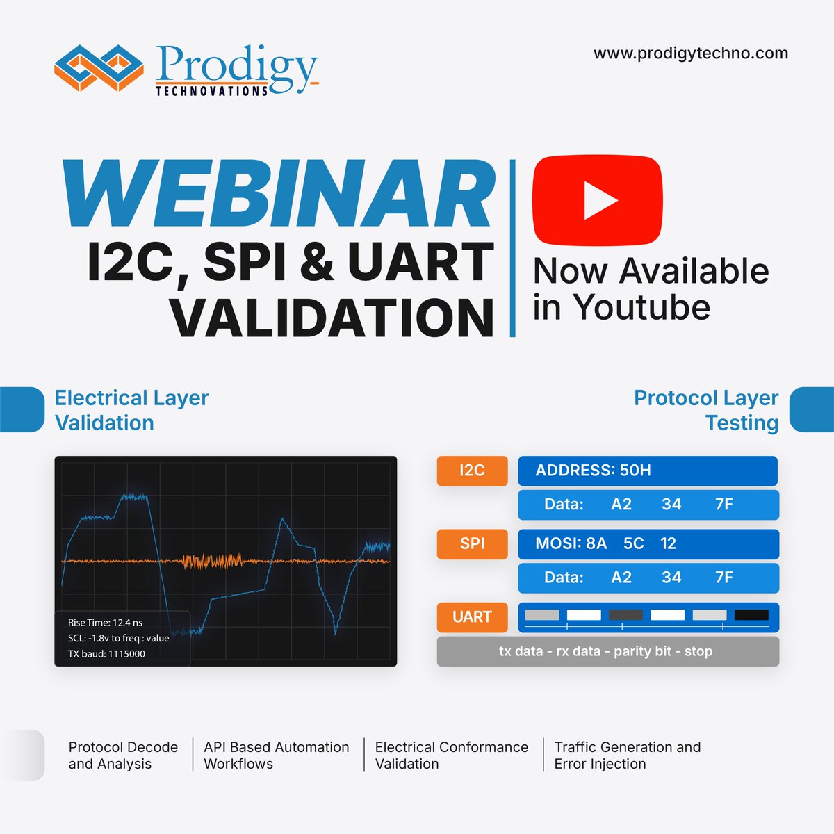 prodigytechno's tweet image. Our I2C, SPI &amp;amp; UART Validation Webinar is now live on YouTube!
Learn practical debugging, protocol decode &amp;amp; electrical validation.
youtube.com/watch?v=JoiggM…

#EmbeddedSystems #HardwareDebugging #TechWebinar