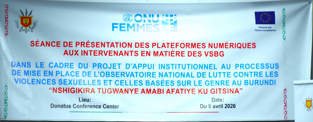 UNWomenBurundi's tweet photo. 🇧🇮 On April 9, 2026, @MiniJustice_BDI is presenting  3 innovative #digital platforms to key stakeholders, as part of the project supporting the establishment of the National Observatory against #GBV. It implemented with the support of @UNWomenBurundi and funded by @UEauBurundi https://t.co/5AECQeArn3