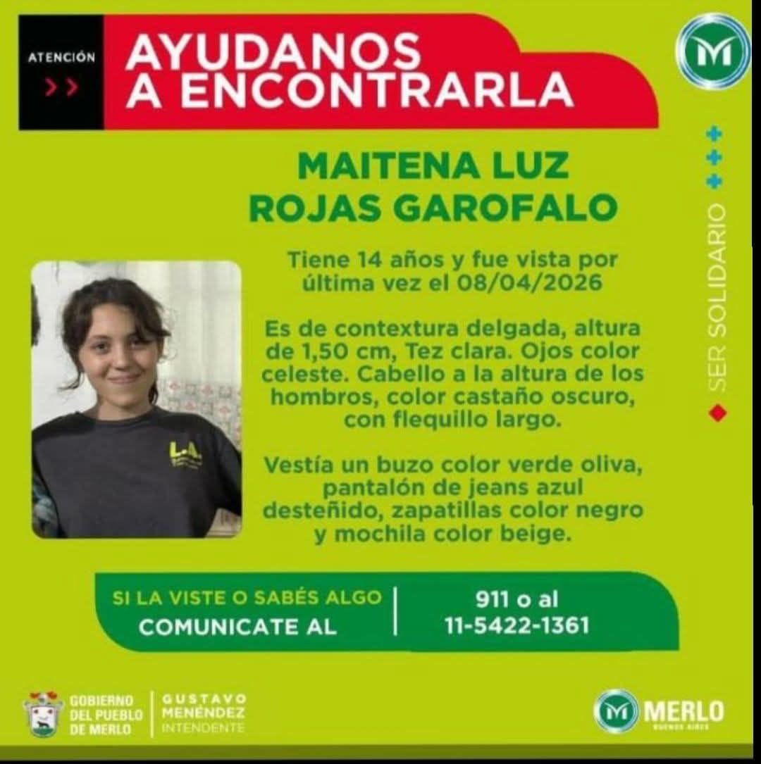 gabrielediego's tweet photo. Merlo. Desesperada búsqueda de una nena de 14 años. Maitena debía entrar al colegio pero se fue. Cámaras la registraron caminando por distintas zonas y la última vez que la vieron fue en la estación de tren. Había dejado su celular en su casa que ya analiza la policía. https://t.co/Ke3lHvEmuO