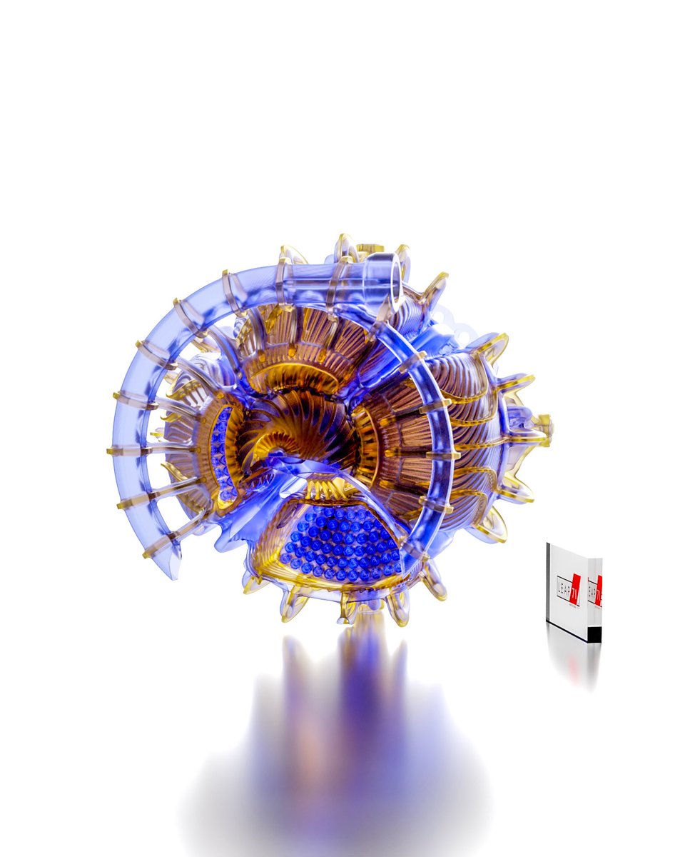 leap_71's tweet image. This transparent rendering of our bi-metal Aerospike rocket engine reveals the intricate internal structure of the Noyron-generated design. We manufactured the metal version with the experimental 3dprinting process invented by the @fraunhofer IGCV in 2023.