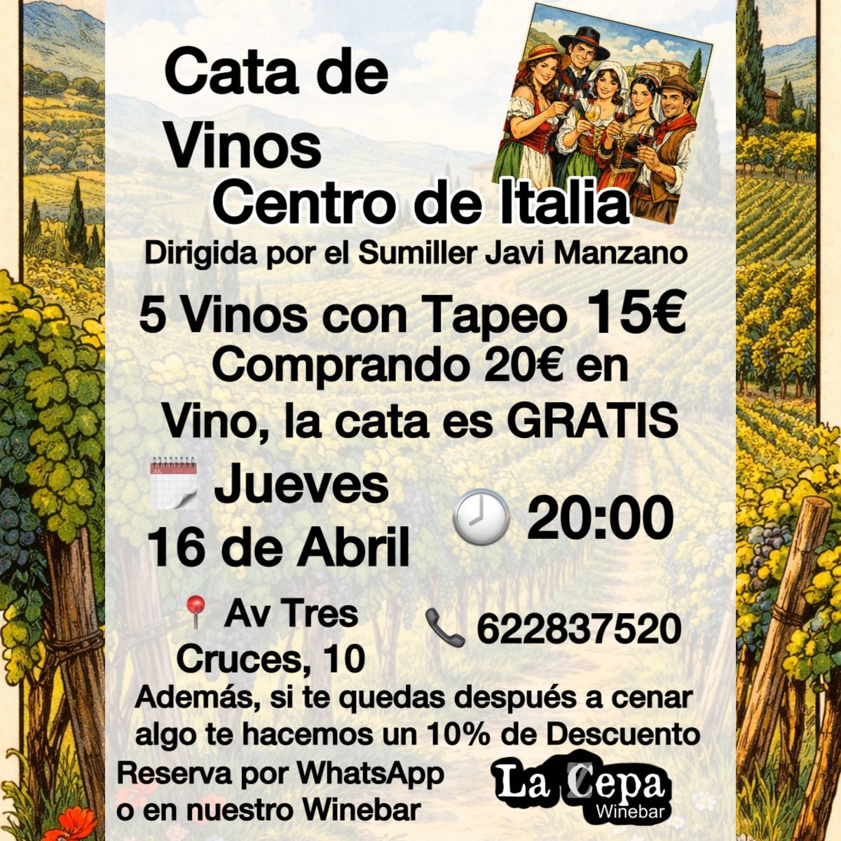 Vinosdezamora's tweet image. Jueves 16 → nos vamos a Italia 🇮🇹🍷

Cata: 5 vinos + tapeo → 15€
GRATIS si compras 20€ en vino 😏

🕗 20:00 | La Zepa
Y 10% si te quedas a cenar

Plan redondo
#vino #cata #italia #zamora