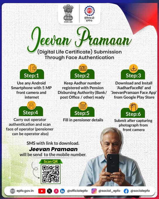 Submitting Life Certificate is extremely easy!   Submit Digital Life Certificate from home through Face Authentication. Learn the entire process in 6 easy steps.  #EPFO #EPFOWithYou #HumHainNaa
