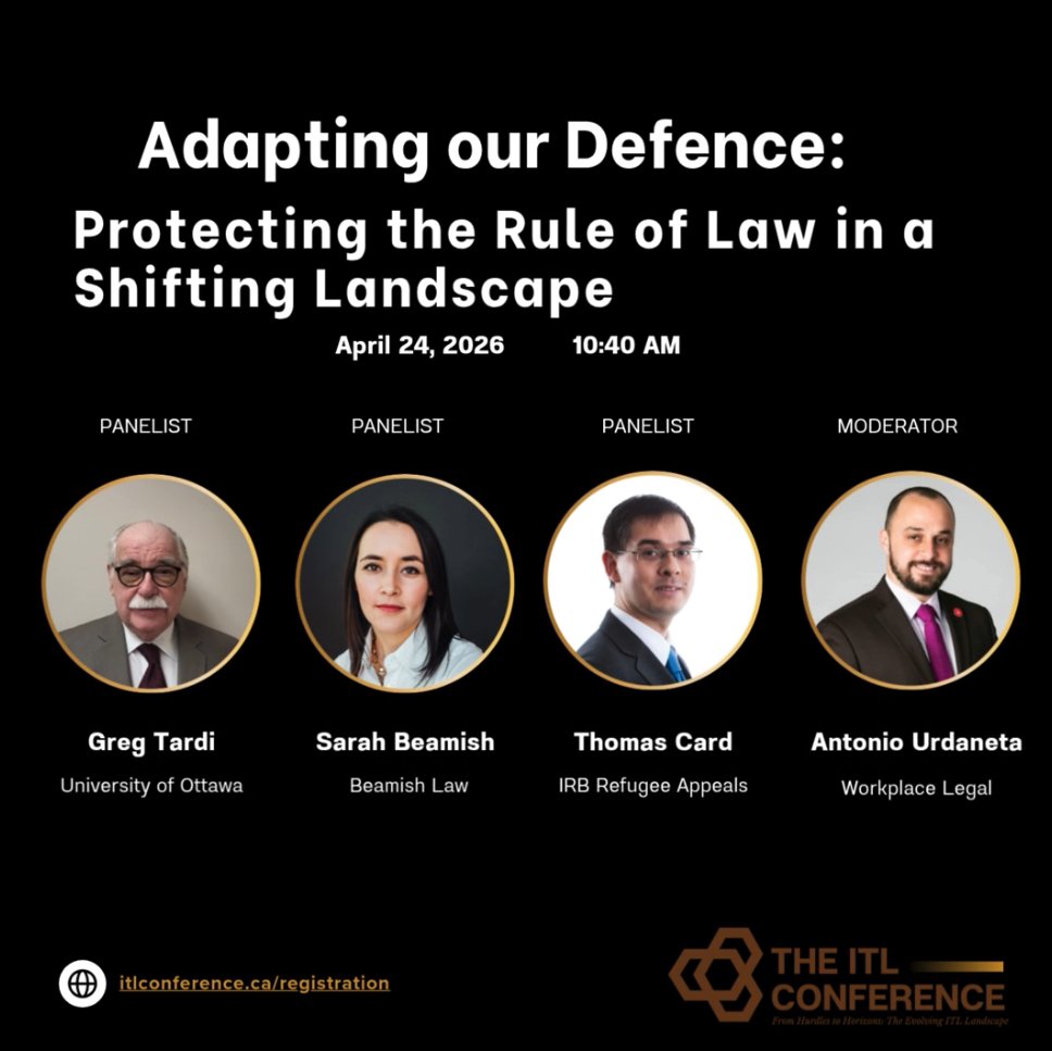 itlnca's tweet photo. Why is the rule of law important today? We welcome our knowledgeable speakers, Greg Tardi, Sarah Beamish and Tom Card, moderated by Antonio Urdaneta, who will discuss how our perspectives can deepen our understanding and ability to promote the rule of law in Canada. https://t.co/DkDIQCWfFZ