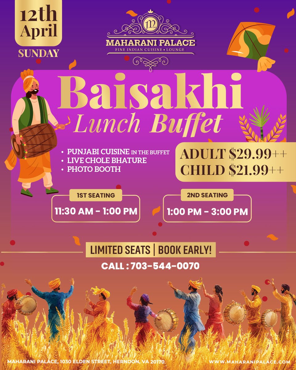𝐂𝐞𝐥𝐞𝐛𝐫𝐚𝐭𝐞 𝐁𝐚𝐢𝐬𝐚𝐤𝐡𝐢 𝐚𝐭 𝐌𝐚𝐡𝐚𝐫𝐚𝐧𝐢 𝐏𝐚𝐥𝐚𝐜𝐞! 📷
Experience the vibrant spirit of Punjab with traditional delicacies, festive vibes, a vibrant cultural ambiance and live entertainment filled with food, fun, and festivity.
𝐋𝐢𝐦𝐢𝐭𝐞𝐝 𝐒𝐞𝐚𝐭-