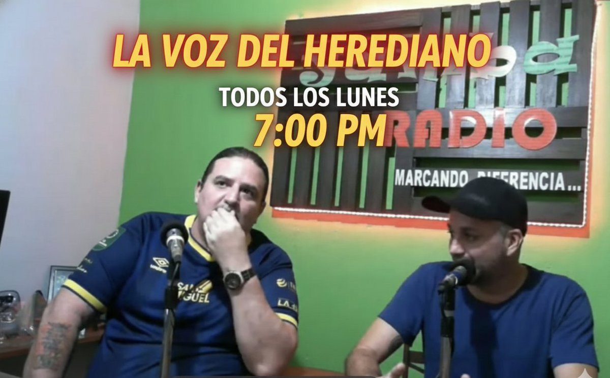 Lunes 7pm, desde el face La Voz del Herediano, el YouTube homónimo, por radio desde las emisoras del Grupo Yamba, en Internet desde Grupo Yamba CR. 

Patrocinado: Ebanistería Hermanos Ramírez, su solución en maderas, atención al WhatsApp del 8871 1400. 

La Voz del Herediano