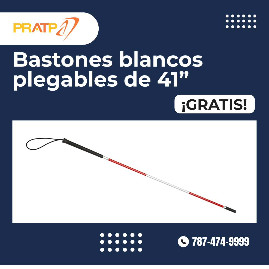 Bastones blancos plegables de 41" para personas ciegas o con baja visión. GRATIS.
✔️ Livianos
✔️ Reflectivos
✔️ Plegables y fáciles de transportar
Llama al 787-474-9999.
#Accesibilidad #Inclusión #BastónBlanco #AsistenciaTecnológica #PRATP