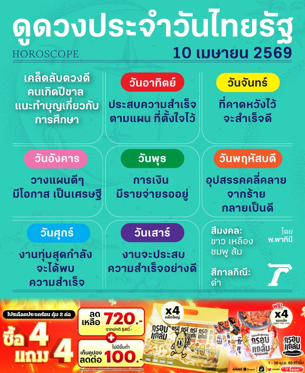 Thairath_News's tweet image. ดวงวันนี้มาแล้วจ้า

ดูดวงไทยรัฐโดยหมอดูชื่อดังรวมไว้ที่นี่&amp;gt;&amp;gt;
thairath.co.th/horoscope

#ดวงไทยรัฐ #ไทยรัฐออนไลน์ #TRC #กรอบแกล้มข้าวเม่า #โปรโมชัน