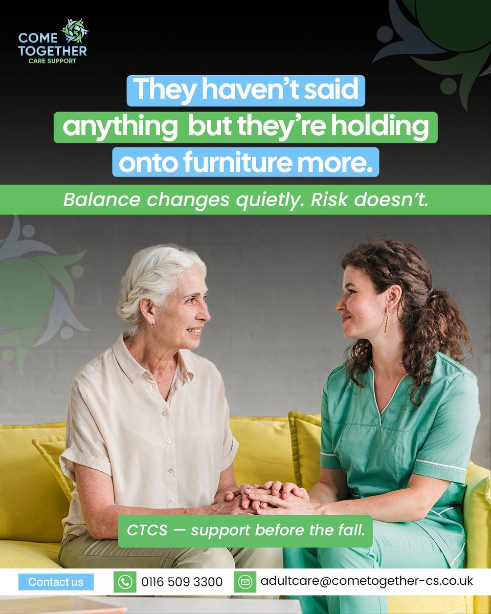 ctcscare's tweet image. Mobility decline is often gradual but increases fall risk. CTCS provides home care support across the UK to assist with safe movement and daily living.
Contact us:
📲0116 509 3300
📩adultcare@cometogether-cs.co.uk
#MobilitySupport #HomeCareUK #CTCS