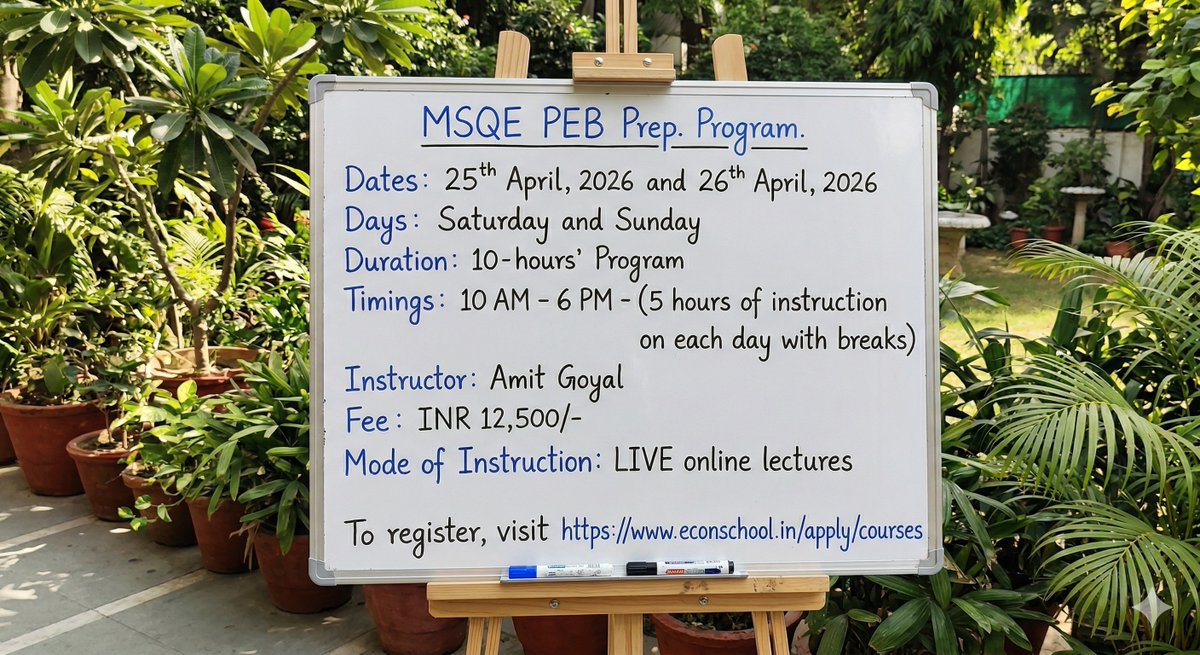 Econschool2's tweet photo. We will be conducting a 10-hour intensive prep program for the MSQE PEB exam on April 25–26, 2026. The sessions will be held live online from 10 AM to 6 PM.

Interested students can find the full schedule and registration details here: https://t.co/tMpLRZ9MCv https://t.co/7NCARD6ZMA