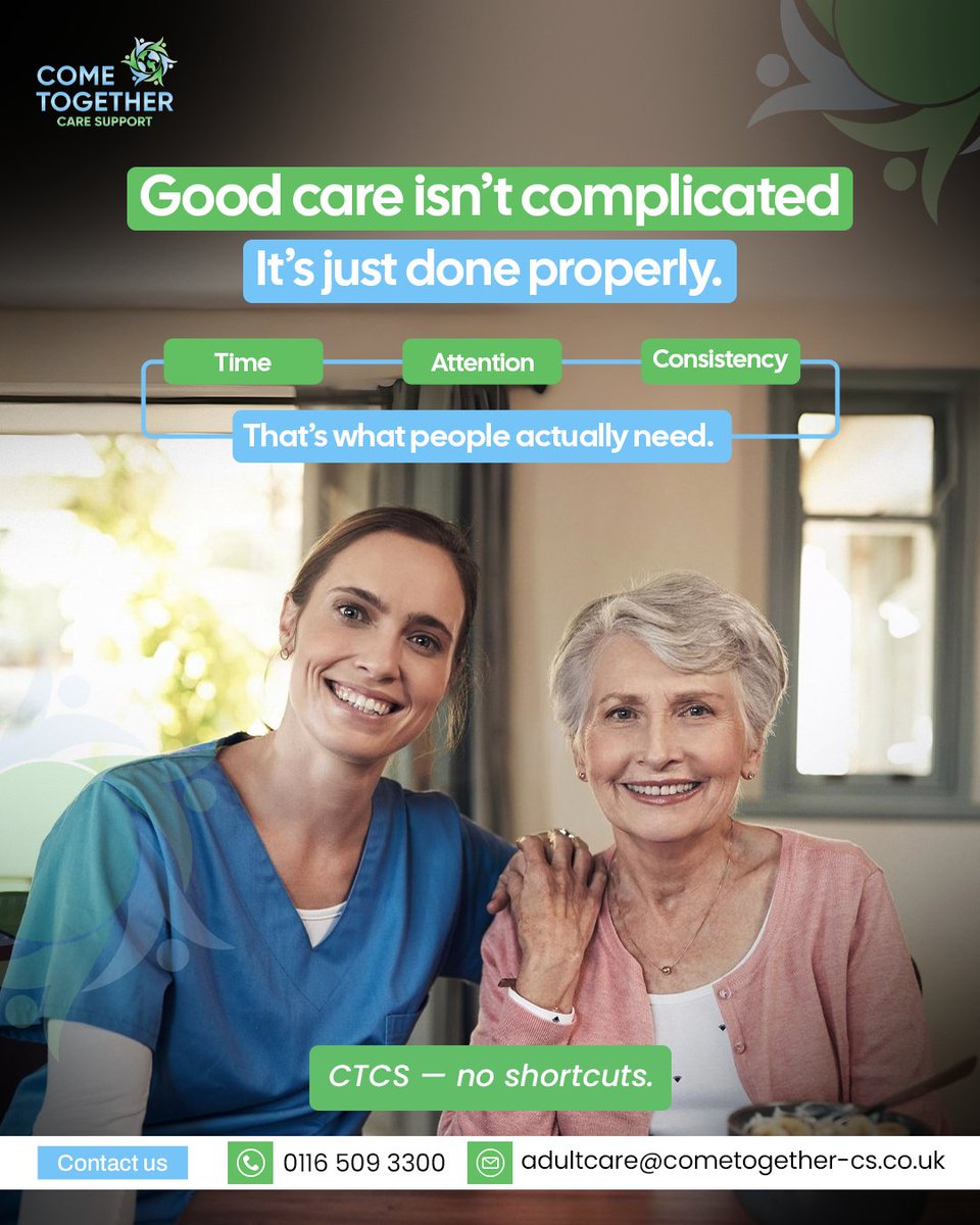 ctcscare's tweet image. CTCS provides high-quality home care services across the UK, focusing on consistency, attention and person-centred support.

Contact us:
📲0116 509 3300
📩adultcare@cometogether-cs.co.uk

#HomeCareUK #CareStandards #CTCS