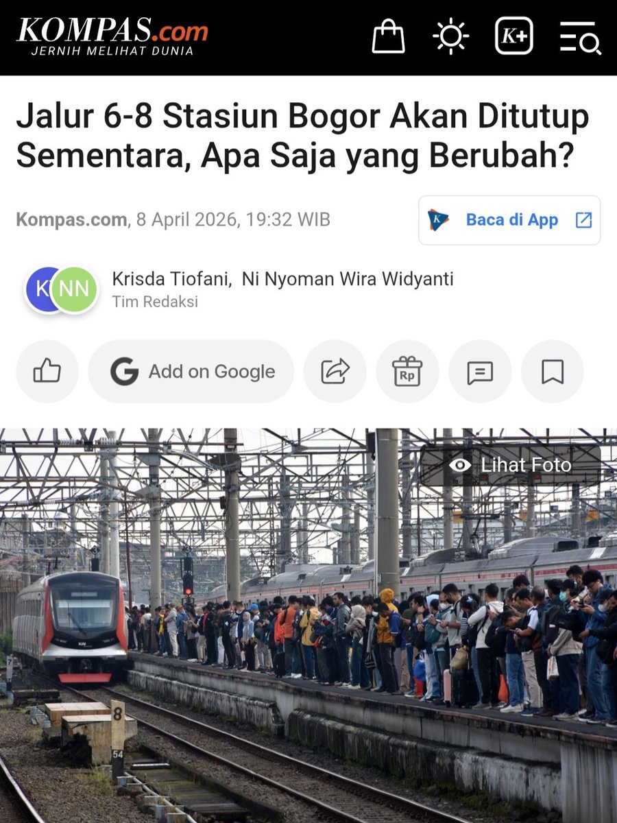 txttransportasi's tweet photo. Jalur 6, 7, & 8, Stasiun Bogor, akan ditutup sementara mulai pertengahan April 2026.

Penutupan tiga jalur tersebut dilakukan guna pembangunan perpanjangan peron sepanjang 50 meter, serta penyesuaian jalur & peron pada jalur 6 & 7 dari kondisi eksisting sepanjang 57 meter.

Pengerjaan tersebut direncanakan berlangsung selama 90 hari & diperkirakan akan selesai pada Juli 2026.

(https://t.co/nWu30E0dUX)