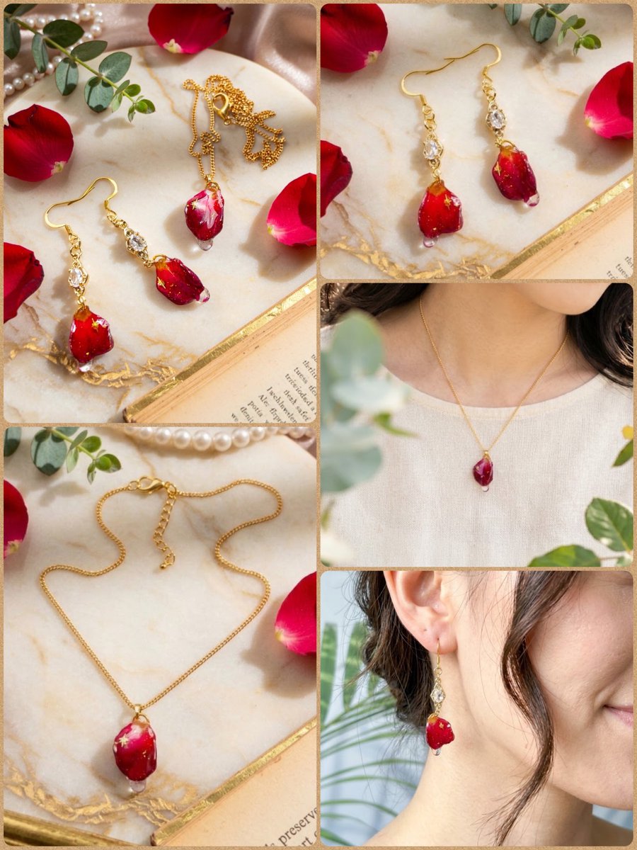 manmarushokai's tweet image. ꫛꫀꪝ✨️ 【とろとろローズ🌹】生の花びらが溶け落ちたようなロマンチックなネックレス＆耳飾り໒꒱·̩͙

4月10日20時販売❣️
minne↓
🌹ネックレス
minne.com/items/45273294
🌹耳飾り
minne.com/items/45262789

#ハンドメイドアクセサリー
#minne_new
#handmadeaccessory
#薔薇