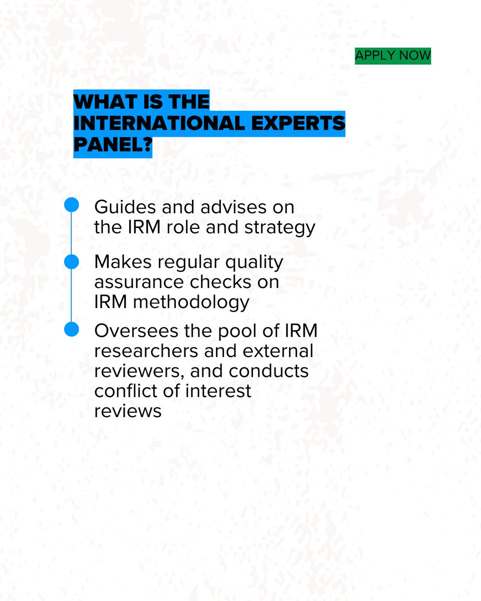 opengovpart's tweet image. 📢 Join the Independent Reporting Mechanism's International Experts Panel!

We’re looking for experts to guarantee the independence and quality of the IRM products and assessments. 

📅 Apply by May 5

👉 Learn more &amp;amp; apply: bit.ly/iep-call-for-a…

#Jobs #Hiring #Research
