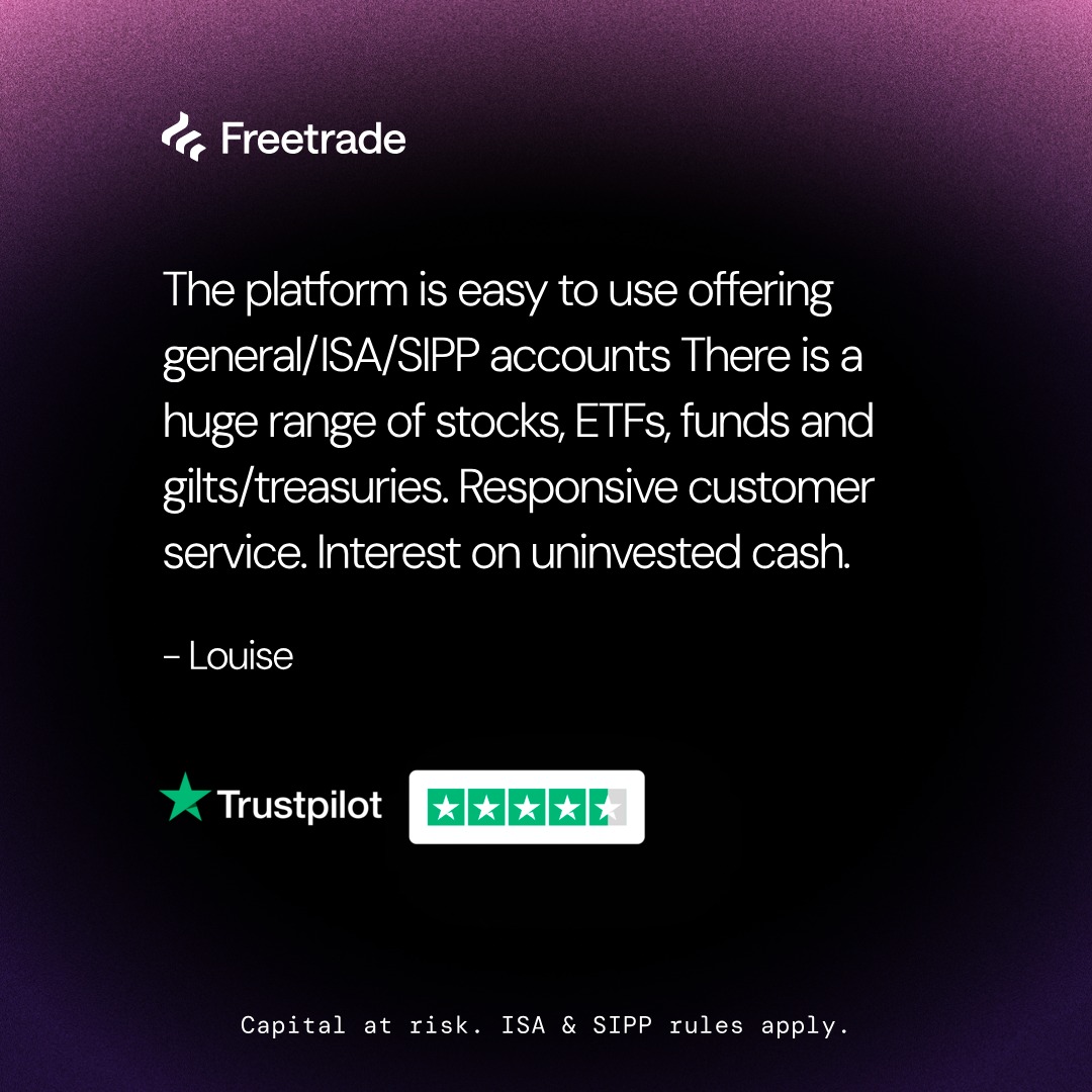 freetrade's tweet photo. Join 1.6 million UK users on Freetrade.

Capital at risk. ISA &amp; SIPP rules apply.