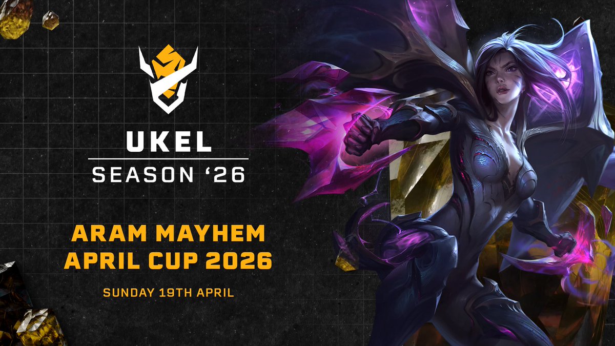 LoLUKN's tweet photo. Enjoying the chaos of ARAM Mayhem? Sign up for our monthly UKEL tournament with your friends for your chance to win! ✨

💰 £500 prize pool
🗓️ Tournament begins on Sunday, the 19th of April at 12pm BST

Sign up link in the replies below! 👇 https://t.co/qGAzJ2l7ee